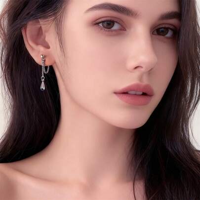 1 Pair Elegant Stainless Steel Water Drop Dangle Earrings Hypoallergenic Daily Party Wear Jewelry Gifts