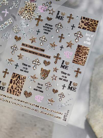 1pc 5D Metal Nail Stickers, Retro Nail Stickers, Leopard Print Nail Stickers, Self-Adhesive Nail Art Stickers, DIY Nail Decoration Sticker Accessories Nails Nail Supplies