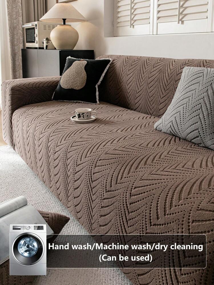 1件装3D沙发套，多功能全覆盖沙发套，纯色几何图案设计沙发保护套，弹力贴合沙发套，四季皆宜 - 卡其色 - 查看 4