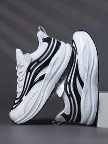 Men's Breathable Lace-Up Running Shoes, Lightweight. Shock-Absorbing Sports Shoes Suitable For Hiking, Outdoor Activities And Casual Wear, Multi-Functional Sports Shoes, Dynamic Design, Shock-Absorbing Shoes - White - View 5