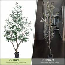 LEMEGO Upgraded Olive Tree Artificial Plants 6ft 7ft Faux Olive Trees With 3 Branches And Lifelike Fruits Outdoor Indoor Realistic Potted Plant For Mordern Home Office Living Room Decor - 綠色 - 查看 6