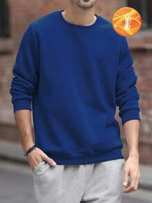 加大码男士圆领街头风卫衣，脑洞大开图案印花，优质趣味Emo风格图案，黑色运动卫衣，万圣节主题印花街头风卫衣，白色英文印花，黑色运动卫衣，复古男士运动服，Y2K街头风，适合日常穿着 - 藍色 - 查看 4