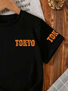 Young Boy Summer Casual Car Logo Print Short Sleeve T-Shirt - Black - View 4