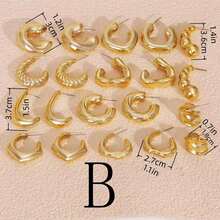 10/40对欧美优雅UV镀金耳环套装，女士款，包含几何、大圆环、小圆环、心形和光滑设计——复古时尚宣言珠宝，复古简约和西部波西米亚风格配饰 - 金色40對 - 查看 4