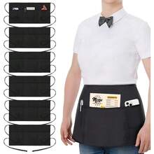 2 Pack Waitress Half Aprons With 3 Pockets, 12 Inch Black Waist Aprons For Servers, Water & Oil Resistant Aprons For Women Food Service Aprons - 6 Pack - 查看 8