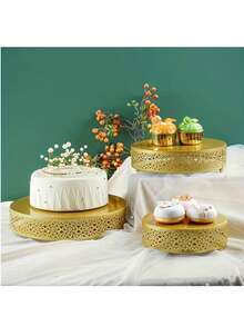 3-Piece Cake Stand Set Round Metal Cake Stands Dessert Display Cupcake Stands, Gold - Vàng - Xem 12