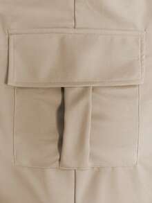 Plus Size Women's Fashion Simple Solid Color Pocket Elastic Waist Drawstring Casual Cargo Pants