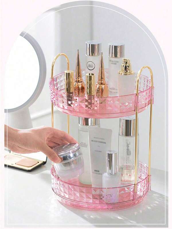 1pc 360° Rotating Makeup Organizer - DIY Adjustable Carousel Spinning Rack Cosmetics Display Rack Perfume Organiser, Spinning Bathroom Countertop Vanity Shelf, Table Decor,Ultra-Large Capacity Beauty Storage Box