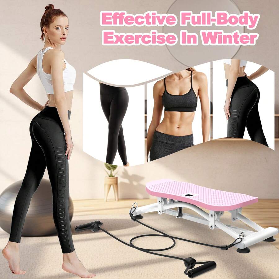 Sliding Ski Simulator With Resistance Bands - Indoor Skiing Fitness Equipment For Home Gym, With Resistance Bands & Non-Slip Base, Full-Body Cardio Training Machine For Core, Leg & Arm Workout - Pink - View 1