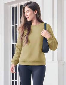 MAGCOMSEN Sudadera Térmica con Forro de Sherpa para Mujer, con Cuello Redondo, Forro Polar, Cálida Y Gruesa - Caqui - Ver 4