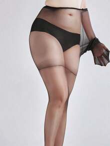 Plus Size Women's Shiny Silk Stockings, Black And Skin Tone, Extra Large - 黑色 - 查看 5