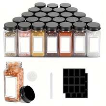 12pcs/24pcs Glass Spice Jars With Airtight Lids And Labels, 4oz Empty Square Containers Seasoning Storage Bottles With Label, Kitchen Gadgets, Cheapest Items, Kitchen, Christmas Gift