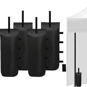 4个装重型户外遮阳篷配重袋 - 耐用涤纶材质，黑色，防风沙袋，适用于遮阳篷和野餐 - 遮阳篷配重沙袋，抗压沙袋，户外沙袋，黑色帆布帐篷配重袋