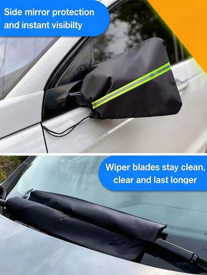 Car Rearview Mirror Snow Cover, Windshield Wiper Rain And Dust Protection Shield With Silvery Coating, Compact Cover, Reinforced Stitching, Car Owners, Winter Drivers