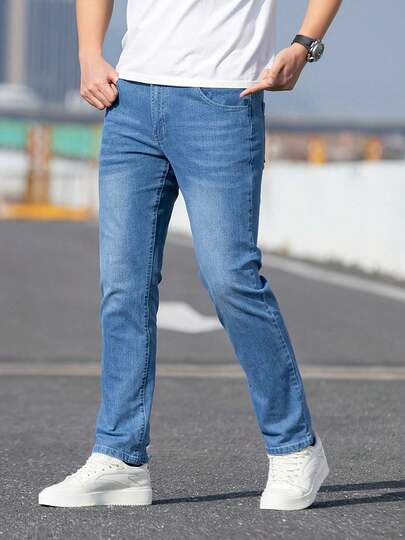 Pantalones casuales rectos regulares para hombres, jeans semi-formales chic para negocios