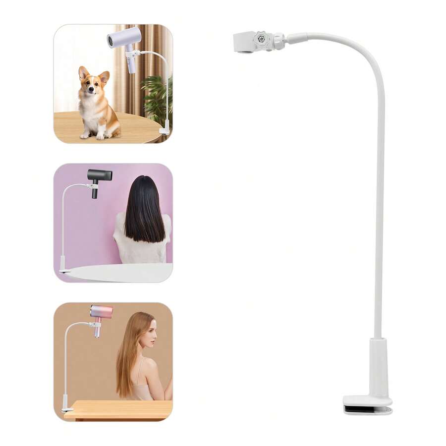 360° Rotating Hair Dryer Stand Adjustable Hands-Free Holder For Convenient Styling, White, Perfect For Home Use And Professional Salons. - 白色 - 查看 1