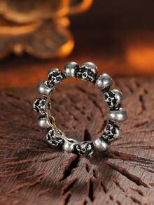1pc Punk Skull Alloy Ring, Unisex Hip Hop Personalized Ring, Everyday Party Accessory - Antique Silver - View 2