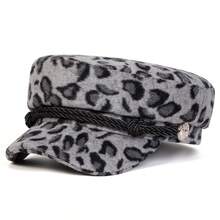 Gorra unisex de felpa con estampado de leopardo, gorra azul marino, sombreros de marinero de otoño e invierno, boina, gorra plana para hombres, gorras militares de capitán - Gris - Ver 7