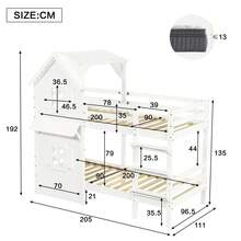 Children's Bunk Bed 90x200 Cm, Design With Windows And Roof, Side Rails And Straight 3-Step Ladder, Stabilized Slatted Base, Pine, MDF And Plywood Frame, White - White - View 5