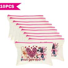 1/5/10/20pcs Cute Bow Pattern Canvas Zipper Bags Set, Y2K Style Bow Decor Jewelry Organizer Bags, Travel Cosmetic Bag, Pencil Case, Party Gift Bag Set, Toiletry Bag, Multipurpose Organizer Pouch Autumn University Essentials Travel Essentials For Holiday Vacation Travel Bag For Women Makeup Bag Makeup Organizer Make Up Bag - Beige - View 38