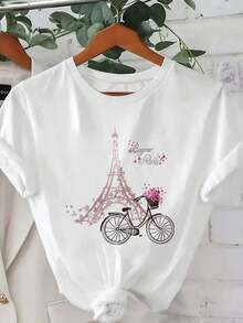 Camiseta 100% algodón elegante de manga corta y cuello redondo para mujer con estampado de caballo y murciélago espeluznante - Top casual suave y ajustado para Halloween, ropa casual, fiestas temáticas - Lavable a máquina, comodidad para todas las estaciones, con diseño gráfico - Blanco - Ver 2
