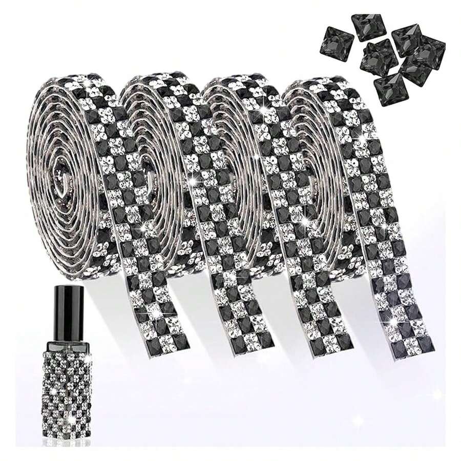 4 Yards Rhinestones Ribbon Self Adhesive Black Rhinestone Strip With 4MM Square Gems Bling Rhinestones Tape Roll For DIY Bedazzling Craft, Car, Wedding, Home Decoration - Multicolor 1029 - View 1