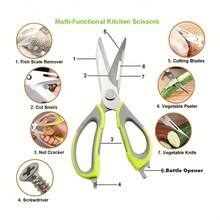 7-In-1 Multifunctional Kitchen Scissors With Magnetic Stand - Detachable Stainless Steel Food Scissors For Meat, Fish, And Poultry, Ergonomic Handle, Pink And Light Blue, Portable Storage Design - 黑色-1個 - 查看 3