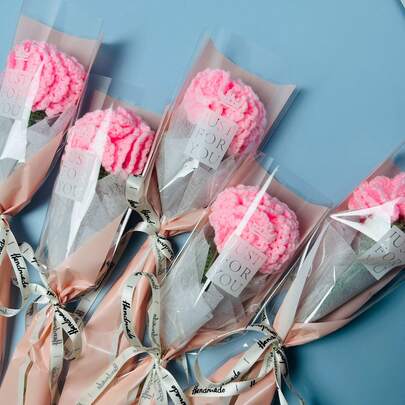 onEternal 1 Stück/3 Stücke/5 Stücke handgefertigter gehäkelter rosa Nelkenblumenstrauß, ewige Blumen Heimdekoration, Geschenk für Feiertage, Valentinstag, Vatertag, Muttertag, Abschluss