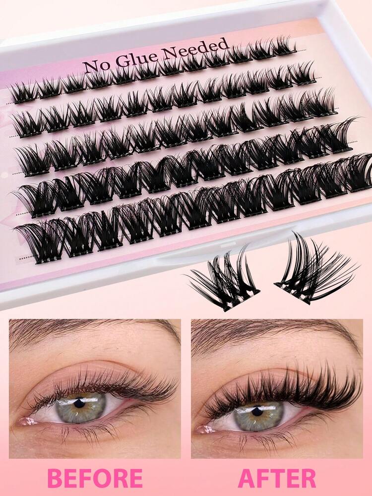 60 piezas Juego de pestañas individuales autoadhesivas con rizo C, de 8-16 mm, delicadas y ligeras, kit de extensión de pestañas DIY con pinzas y rizador de pestañas, sin necesidad de pegamento, pestañas segmentadas, extensiones de pestañas con punta puntiaguda - Negro - Añade 3