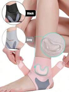 1 Pc- Adjustable Ankle Brace For Women & Men, With U-Shaped Silicone Ankle Pad-2 Hook And Loop Fasteners- Ankle Compression Brace, Arch Support Brace For Workout, Gym, Sports, Running, Basketball, Volleyball! (Black/ Rosy/ Grey) Gym Accessories - Multicolor - View 4