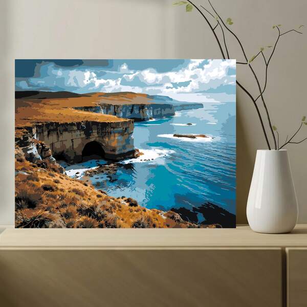 1 Set DIY Acryl Malset, Meereslandschaft Klippe, Farbblocklandschaft, geeignet für Anfänger, Stressabbau, nummerierte Malerei, Schlafzimmer & Wanddekoration, tolles Geschenk für Freunde und Familie