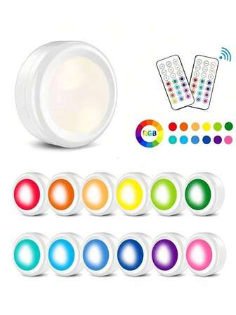 1/3/6pcs Wireless Wall Lights, Living Room Lighting, RGB Wireless LED Wall Lamps, Cabinet Lighting, LED Spotlights, Battery Powered With Remote Control, Lighting Fixtures, LED Lights, Night Lights, Illumination, Reading Lights, Wireless Spotlights, Suitable For Hallway, Bathroom, Bedroom, Kitchen Cabinet, Stairs, Home Decor