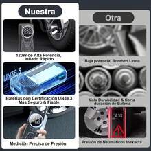 Compresor de Aire Portátil 150 PSI, Inflador de Llantas Electrica para Auto con Pantalla Digital y Luz LED, Bomba de Aire Bomba de Neumáticos para Bicicletas Motos Balones 12V 120W 4500mAh - 1 - Ver 5