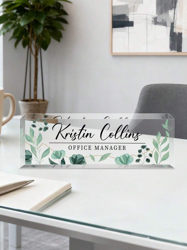 Personalized Acrylic Desk Nameplate With Succulent Floral Design,Contemporary Style Office Decor, Ideal For Bedroom, Custom Name Psychologist Office Sign For Desk, Non-Electric, Perfect For Christmas And Halloween Gifts - Multicolor - View 31