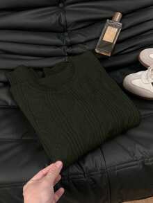 Vivid Style Women's Crew Neck Sweater, Twist Knit Fabric, Solid Color Minimalist Casual, Sporty Commuter Style, Street Style, Suitable For Autumn/Winter, Valentine's Day Outfit, Valentine's Day Outerwear Top