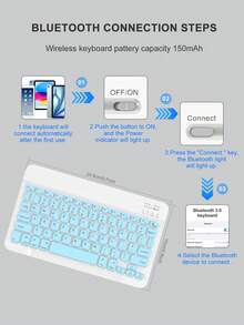 حافظة لوحة المفاتيح متوافقة مع iPad A16 (الجيل 11/10)، الجيل 9/8/7 (10.2 بوصة)، iPad Air (10.9 بوصة/11 بوصة)، مصنوعة من غطاء قلاب TPU PMMA جلد PU، تتضمن لوحة مفاتيح لاسلكية بلوتوث (بطارية 150 مللي أمبير) وحامل، لون أزرق فاتح - أزرق فاتح اللون - مشاهدة 7