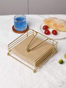 Scandinavian Metal Napkin Holder, Iron Tissue Dispenser Stand For Kitchen, Dining Table, Cafe & Restaurant Use - Gold - View 2
