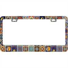 1 Piece Mexican Tile Mandala Bohemian License Plate Frame 6.3x 12.2inch - Vibrant Mosaic Design With Sun, Moon, And Floral Patterns, Suitable For  Vehicles, Comes With 2 Screws, Sturdy Metal Construction | Durable And Sturdy,Car Cover,Car Must Haves,Gifts,Car Decor,Car Acessesories>Essentials,Car Picks - 多色12.2x6.3inch/31x16cm - 查看 6