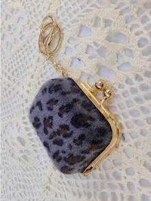 复古毛绒豹纹挂饰迷你包首饰收纳盒零钱包钥匙扣配件金色钥匙扣包饰钱包挂件钥匙圈 - 彩色 - 查看 11