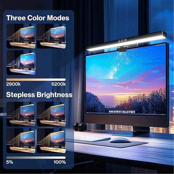1 Black 19.68in/11.81in Computer Monitor Light Strip, Screen Clip Light, LED Screen Light Strip Suitable For Work Area, Dimming Timing Display Light, Suitable For Desk/Office/Home/Game Touch Control Display Lamp, For Eye Protection Screen Clip Lamp