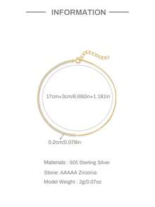 1件925纯银双链拼接爪镶立方氧化锆手链，低过敏性纯银材质，适合女性日常佩戴、婚礼、派对、订婚、情人节等场合。 - 金色 - 查看 4