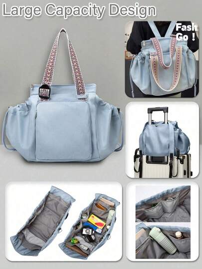 1 Stück multifunktionale tragbare Mama-Tasche. Auto-Kofferraum-Tasche. Modische Damen-Arbeitstasche. Retro-Handtasche. Beutel mit Kordelzug. Schultertasche. Einkaufstasche mit großer Kapazität. Studenten-Rucksack-Handtasche. Einfarbiger Rucksack. Hinweis: Die Farbe des Schultergurts ist zufällig.