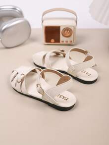 Children's Fashion Outdoor Sandals, Square Toe Flat Shoes, Single Strap Sandals, New Summer Beach Slippers For Girls - Beige - View 3