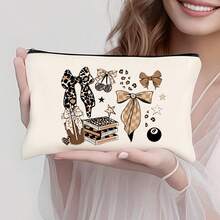 1/5/10/20pcs Cute Bow Pattern Canvas Zipper Bags Set, Y2K Style Bow Decor Jewelry Organizer Bags, Travel Cosmetic Bag, Pencil Case, Party Gift Bag Set, Toiletry Bag, Multipurpose Organizer Pouch Autumn University Essentials Travel Essentials For Holiday Vacation Travel Bag For Women Makeup Bag Makeup Organizer Make Up Bag - Beige - View 37
