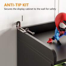 Display Cabinet With Adjustable Shelves, 65" Tall Bookcase With LED Lights/Human Sensor, 5 Tier Display Case For Collectibles Bedroom Living Room Office, Black - Transparent Acrylic Doors - Xem 8