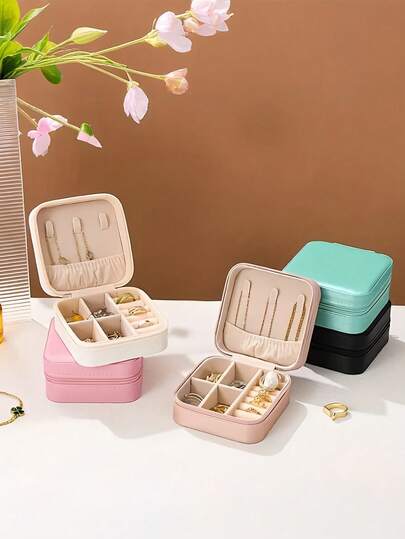 1pc Portable Jewelry Box, Women's Jewelry Box, Minimalist Home Jewelry Storage Box, Travel Storage Box, Exquisite Mini Storage Box, Travel Jewelry Zipper Case, Can Store Earrings, Rings, Necklaces, Bracelets, Back To School Essential, Memorable Holiday Gift, Easter Gift, Bridesmaid Gift, Summer Travel Essential, Cruise Travel Essential