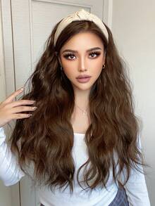 灰色打结皮质发箍(白色打结皮质发箍、绿色丝绒发箍)搭配大波浪假发 - 24英寸可拆卸合成假发,易于佩戴,长波浪发顶,适合日常和派对场合。 - 彩色 - 查看 17