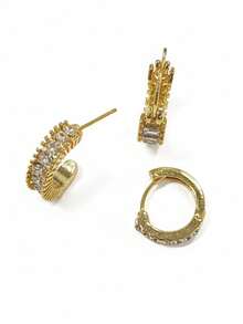 3 Stücke Kreisförmiges Vollzirkonia Ohrringe Set, elegante Kupfer 14K Goldplattierte Ohrringe, geeignet für den täglichen Gebrauch von Frauen, Partys, Musikfestivals, Auftritte, können mit verschiedenen Piercing-Accessoires kombiniert werden