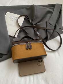 New Matte Patchwork Mini Handbag Crossbody Bag Phone Pouch, Fashionable Commuter Bag - Brown - View 8