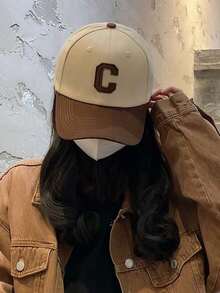 1pc Brown Thick Letter C Embroidered Snapback Hat, Outdoor Sun Protection Fashion Casual Baseball Cap - màu nâu - Xem 3